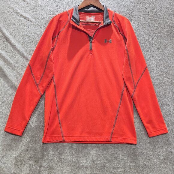 Under Armour Mens Orange Coldgear Fitted 1/4 Zip Jacket Size Medium Athleisure - Picture 1 of 11